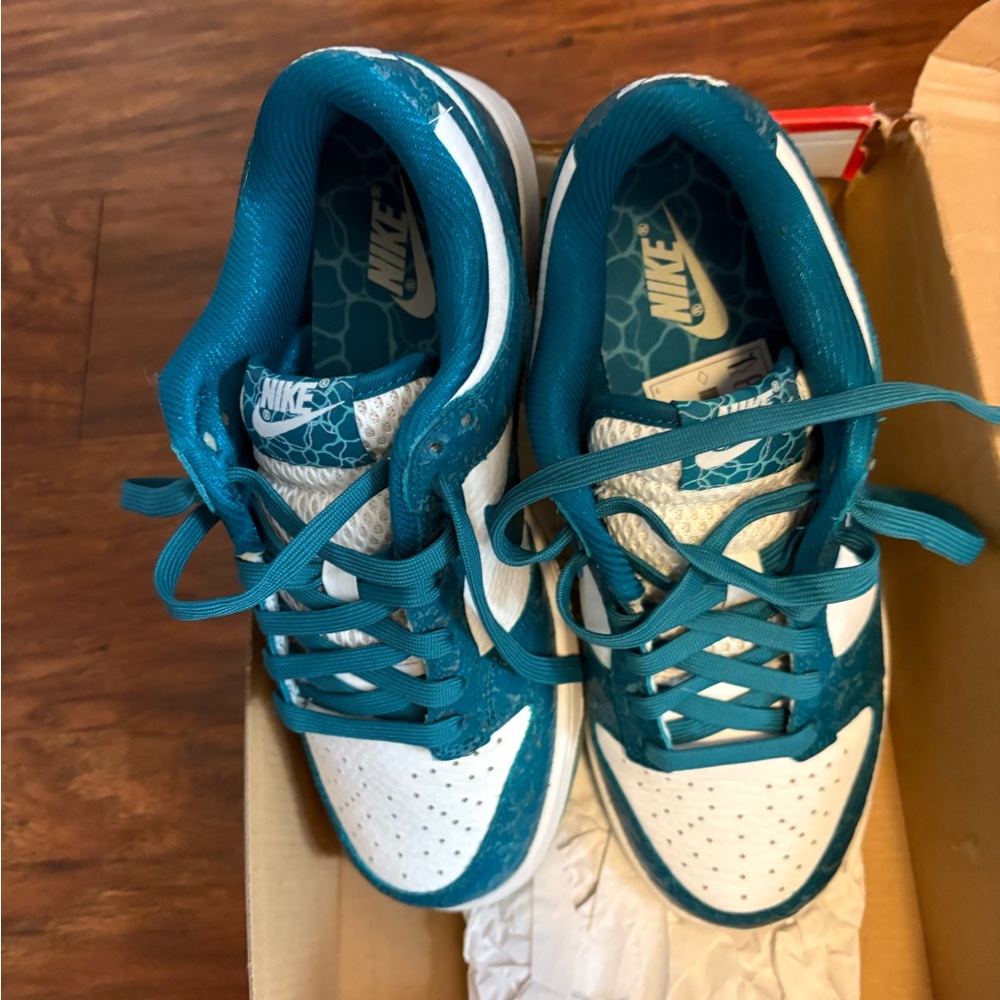 Nike Summit White and teal Dunk Low